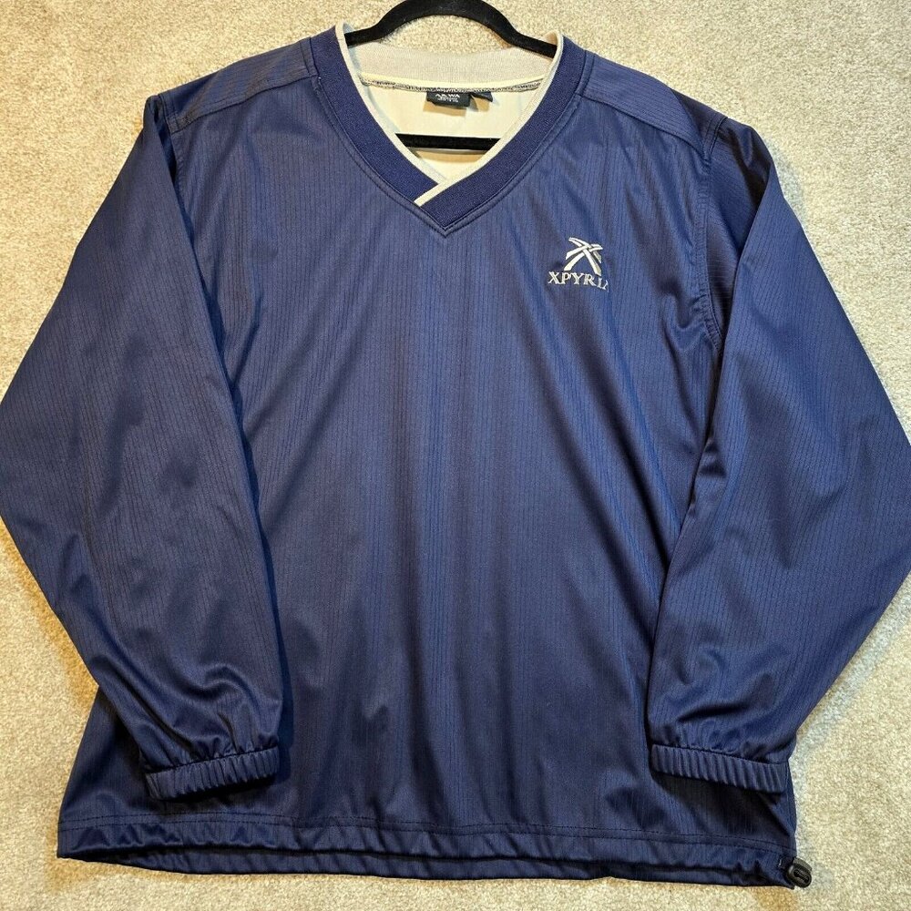 XPYRIA AKWA Classic Golf Pullover Windbreaker Jacket Blue V-Neck USA Made Men L